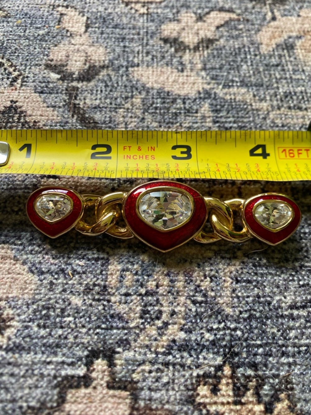 Christian Dior vintage Gold-Tone Red Heart Crystal Brooch